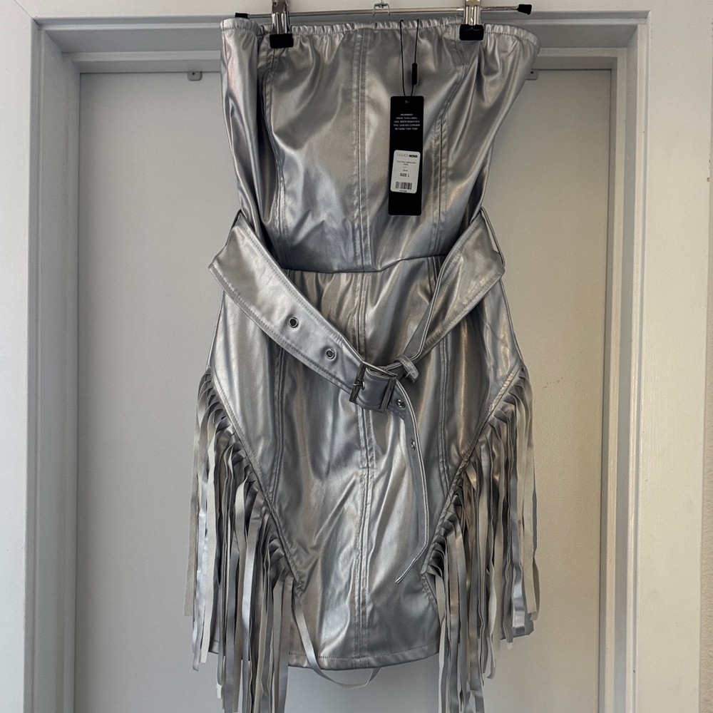 Fashion Nova Silver Strapless Dress